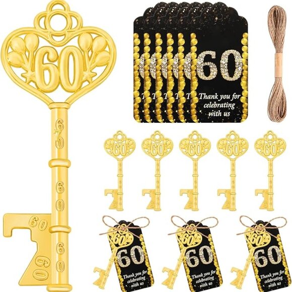 50Pcs 60th Gold Key Bottle Opener - Birthday Party Favors, Anniversary Souvenier - Picture 1 of 4